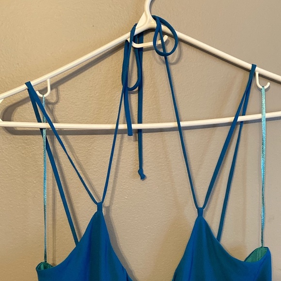 Max & Cleo Asymmetrical Blue and Green High-Low Sundress - Picture 3 of 13